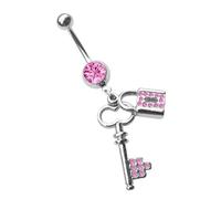 Bauchnabelpiercing ADELIA´S "Piercing Piercing Bauchnabelpiercing", Damen, Gr. onesize, pink, Chirurgiestahl, Piercings, 316l Stahl Banane - mit Schloss Schlüssel und Zirkonia (99445444-0) pink