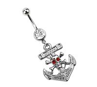 Bauchnabelpiercing ADELIA´S "Piercing Piercing Bauchnabelpiercing", Damen, Gr. onesize, rot, Chirurgiestahl, Piercings, 316l Stahl Banane - rot Anker mit Totenkopf (20528402-0) rot