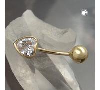 Bauchnabelpiercing Banana 20x6mm Zirkonia-Herz 14Kt GOLD