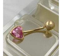 Bauchnabelpiercing Banana 20x6mm Zirkonia-Herz pink 14Kt GOLD