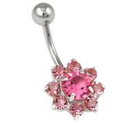 Bauchnabelpiercing FIRETTI "Schmuck Geschenk Piercing Silber 925 Körperschmuck Blume", rosa (lila, silber, 925, rosa, lila, rosa), Piercings, Silber 925 (Sterlingsilber), Bauchnabelpiercing, mit Krist
