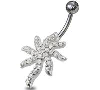 Bauchnabelpiercing FIRETTI "Schmuck Geschenk Piercing Silber 925 Körperschmuck PALMTREE Palme", silber (silberfarben, chirurgiestahlfarben, kristallweiß, kristallweiß), Piercings, 19,1mm, Chirurgiesta