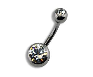 Bauchnabelpiercing ZEEME "Titan silberfarben Kristall weiß 8mm", grau (grau, weiß), Piercings, Damen, Titan (804520-0) grau, weiß