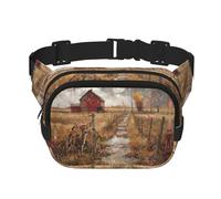 Bauchtasche für Damen, Bauernhof mit Hirsch-Motiv, mit verstellbarem Gurt, für Workout/Laufen/Wandern, Umhängetasche, Schwarz , Einheitsgröße