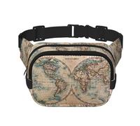 Bauchtasche für Damen mit altem Aufdruck "Weltkarte" mit verstellbarem Riemen für Workout/Laufen/Wandern, Umhängetasche, Schwarz , Einheitsgröße