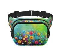 Bauchtasche für Damen mit buntem Blumendruck, mit verstellbarem Riemen für Workout/Laufen/Wandern, Umhängetasche, Schwarz , Einheitsgröße