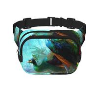 Bauchtasche für Damen mit buntem Pfauenmuster, mit verstellbarem Riemen für Workout/Laufen/Wandern, Umhängetasche, Schwarz , Einheitsgröße