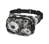 Bauchtasche für Damen und Herren, Crossbody-Gürteltasche, Schwarz und Weiß, Blumen, Gürteltasche mit verstellbarem Riemen, Hüfttasche