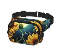 Bauchtasche für Damen und Herren, Crossbody-Hüfttasche, Mondschein-Sonnenblumen-Muster, Gürteltasche mit verstellbarem Riemen, Hüfttasche