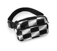 Bauchtasche für Damen und Herren, Gürteltasche mit verstellbarem Riemen, Cartoon-Motiv Pommes Frites für den Alltag, Schwarz-weiße karierte Rennflagge, 20x13cm