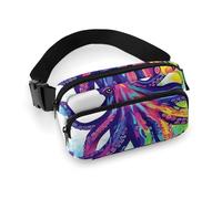 Bauchtasche für Damen und Herren, Gürteltasche mit verstellbarem Riemen, Galaxie, Tier, Libelle, Hüfttasche für den Alltag, Bunte Kraken, 20x13cm