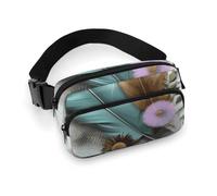 Bauchtasche für Damen und Herren, Gürteltasche mit verstellbarem Riemen, Galaxie, Tier, Libelle, Hüfttasche für den Alltag, Federblume, 20x13cm
