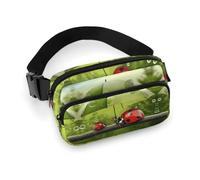 Bauchtasche für Damen und Herren, Gürteltasche mit verstellbarem Riemen, Gay Pride, Regenbogen-Hüfttasche für den Alltag, Lustiger Marienkäfer hält Regenschirme, 20x13cm