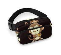 Bauchtasche für Damen und Herren, Gürteltasche mit verstellbarem Riemen, Gay Pride, Regenbogen-Hüfttasche für den Alltag, Cartoon-Affe mit Früchten, 20x13cm