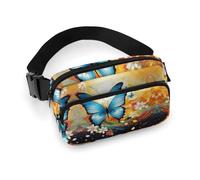 Bauchtasche für Damen und Herren, Gürteltasche mit verstellbarem Riemen, niedlicher Delfin, Schneeflocke, Hüfttasche für den Alltag, Bunt mit Schmetterling, 20x13cm