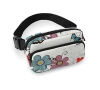 Bauchtasche für Damen und Herren, Gürteltasche mit verstellbarem Riemen, niedlicher Delfin, Schneeflocke, Hüfttasche für den Alltag, Cartoon-Schmetterling-Blumen, 20x13cm