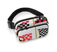 Bauchtasche für Damen und Herren, Gürteltasche mit verstellbarem Riemen, schwarze Weltkarte, Hüfttasche für den Alltag, Karierte Flaggen, Rennflaggen, 20x13cm