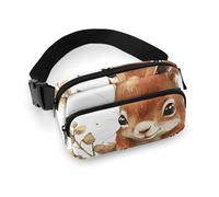 Bauchtasche für Damen und Herren, Umhängetasche, kleiner Sling-Rucksack, Brille auf Tisch, Gürteltasche, Eichhörnchen im Becken, 20x13cm