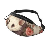 Bauchtasche für Herren und Damen, Crossbody-Hüfttasche, Opossum und Rosen, Gürteltasche mit verstellbarem Riemen, Hüfttasche, Schwarz, Einheitsgröße, Schwarz , Einheitsgröße