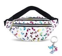 Bauchtasche Kinder Mädchen Gürteltasche Festival Mode Wasserdicht Glitzer Holografisch Schlüsselanhänger Schmetterling Bunt Jugendliche (Weiß)