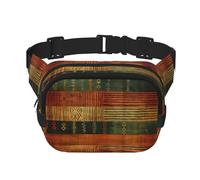 Bauchtasche mit afrikanischem Ethno-Muster, quadratisch, doppellagig, mit verstellbarem Riemen, Laufen, Reisen, Wandern, Schwarz , Einheitsgröße