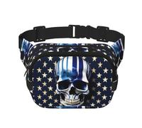 Bauchtasche mit blauen Streifen und Sternen und Totenkopf-Aufdruck, mit verstellbarem Riemen, quadratisch, doppellagig, Unisex, überall