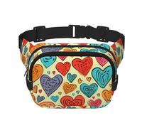 Bauchtasche mit buntem Herzmuster, klein, modisch, Umhängetasche, leicht, für Damen und Herren, Laufen, Workout, Wandern, Reisen