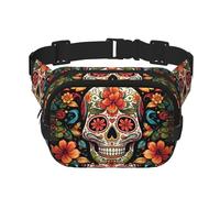 Bauchtasche mit buntem Totenkopf-Design für Damen, wasserdicht, verstellbar, modisch, lässig, Crossbody-Tasche, Bauchtasche für Laufen, Workout, Wandern, Reisen, Schwarz, Einheitsgröße, Schwarz ,