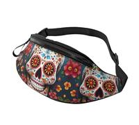 Bauchtasche mit buntem Totenkopf-Design, für Herren und Damen, leicht, verstellbar, modische Hüfttasche für Reisen, Wandern, Laufen