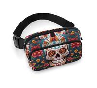 Bauchtasche mit buntem Totenkopf-Motiv, Bauchtasche für Workout, Reisen, Freizeit, Laufen, Wandern, Radfahren, 20 x 13 cm, Bunter Totenkopf, 7.9 X 5.1 in