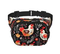 Bauchtasche mit niedlichem Hahn und Hühnern, wasserdicht, verstellbar, modisch, lässig, Umhängetasche, Bauchtasche für Laufen, Workout, Wandern, Reisen, Schwarz, Einheitsgröße, Schwarz , Einheitsgröße