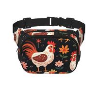 Bauchtasche mit niedlichem Hahn und Hühnern, wasserdicht, verstellbar, modisch, lässig, Umhängetasche, Bauchtasche für Laufen, Workout, Wandern, Reisen, Schwarz, Einheitsgröße, Schwarz , Einheitsgröße