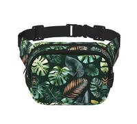 Bauchtasche mit tropischem Blätteraufdruck, mit verstellbarem Riemen, quadratisch, doppellagig, Unisex, überall