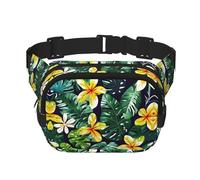 Bauchtasche mit tropischen Blättern und Blumen, mit verstellbarem Riemen, quadratisch, doppellagig, Unisex, überall
