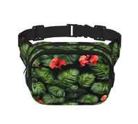 Bauchtasche mit tropischen Blumen und Laubdruck, mit verstellbarem Riemen, quadratisch, doppellagig, Unisex, überall