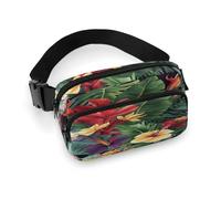 Bauchtasche mit tropischen Pflanzen und Blumen, mit verstellbarem Riemen, modische Hüfttasche für Outdoor-Sport, Wandern, weiß, 20 x 13 cm, voll bedruckte Hüfttasche