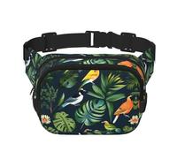 Bauchtasche mit tropischen Vögeln und Blättern, mit verstellbarem Riemen, quadratisch, doppellagig, Unisex, überall