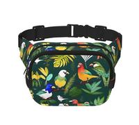 Bauchtasche mit tropischen Vögeln und Pflanzenblättern, mit verstellbarem Riemen, quadratisch, doppellagig, Unisex, überall