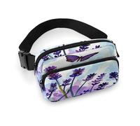 Bauchtasche, Motiv: Aquarell, Lavendel, Schmetterling, bedruckt, Hüfttasche, leichte Gürteltasche für Reisen, Sport, Wandern, Laufen, Aquarell, Lavendel, Schmetterling, 20 x 13 cm, Aquarell, Lavendel,