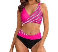 Bauchweg Bikini Damen Set Große Größen High Waist Badeanzug Bikinis V Ausschnitt Freizeit Schwimmanzug Strandmode Strandbikini Swimwear Oberteil Mit Badeshorts Beach Zweiteiliger Tankini Set