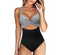 Bauchweg Damen Badeanzug Sexy Einteilige High Leg Cut One Piece Swimsuit mit Raffungen,Shapewear Badeanzug Damen,D-White,S