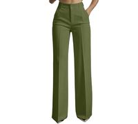 Bauchweg Hose Damen Anzughose Business Hose Stretch High Waist Lang Elegant Gerades Bein mit Taschen Büro Freizeit XXL 02 Army Green