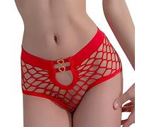 Bauchweg Unterhose Damen Frauen-Schlüpfer-reizvolle mittlere Taillen-Slip-Figur-Netz-Entwurfs-Hohle Unterwäsche-hohe Elastizitäts-Wäsche Einmalunterhosen Damen Bequeme Unterhosen Damen (Red, M)