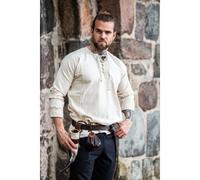 Leonardo Carbone® Weiches Bauernhemd Felix - Mittelalter Kleidung, Mittelalter Hemd Herren, LARP-Kleidung, Festival Outfit Herren, Karneval Kostüm, Freizeithemden Langarm - 100% Baumwolle Natur XL
