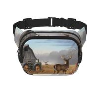 Bauernhof mit Hirsch, Unisex, verstellbare Taille, quadratisch, doppellagig, Hüfttasche für Outdoor-Aktivitäten, Reisen, Laufen, Wandern, Schwarz , Einheitsgröße