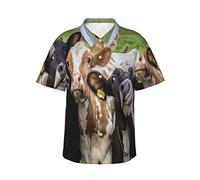Bauernhoftier Kuh Rinder Herren Kurzarm Hemd Button Down Sommer Hawaiihemd, Siehe Abbildung, L