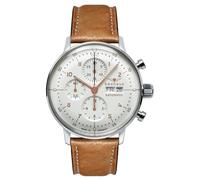 Bauhaus 2018-1 Automatik Chronograph Herrenuhr, Edelstahl Silberfarben, Weiß, Leder Braun