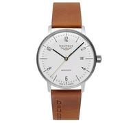 Bauhaus 2062-1 Herren Automatikuhr 40 mm Edelstahl Leder braun | Weißes Zifferblatt mit Datum, Sichtboden, goldfarbenem Sekundenzeiger, japanischem Automatikwerk und 5 ATM