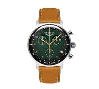 Bauhaus 2096-4 Chronograph Herrenuhr silberfarben mit grünem Zifferblatt & Lederband