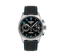 Bauhaus Aviation Herrenuhr Edelstahl Serie Tornado Chronograph 5 ATM mit Lederband (Schwarz/Blau)